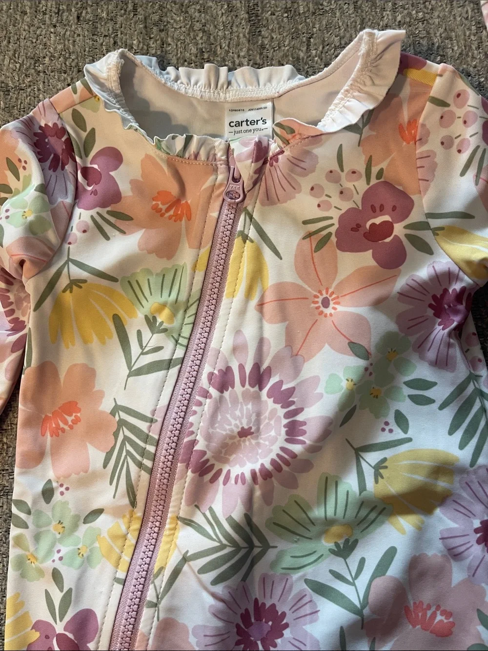 Kids Floral Long-Sleeve Rash Guard Swim Set with Sun Hat - Pastel Floral